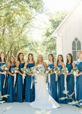 Beatrice | Heavenly Hues Sheath Bows Back Ink Blue Satin Maxi Bridesmaid Dress with Slit and Spaghetti Straps - Price #price_variant_lowest# - Ink Blue - PromDressClub